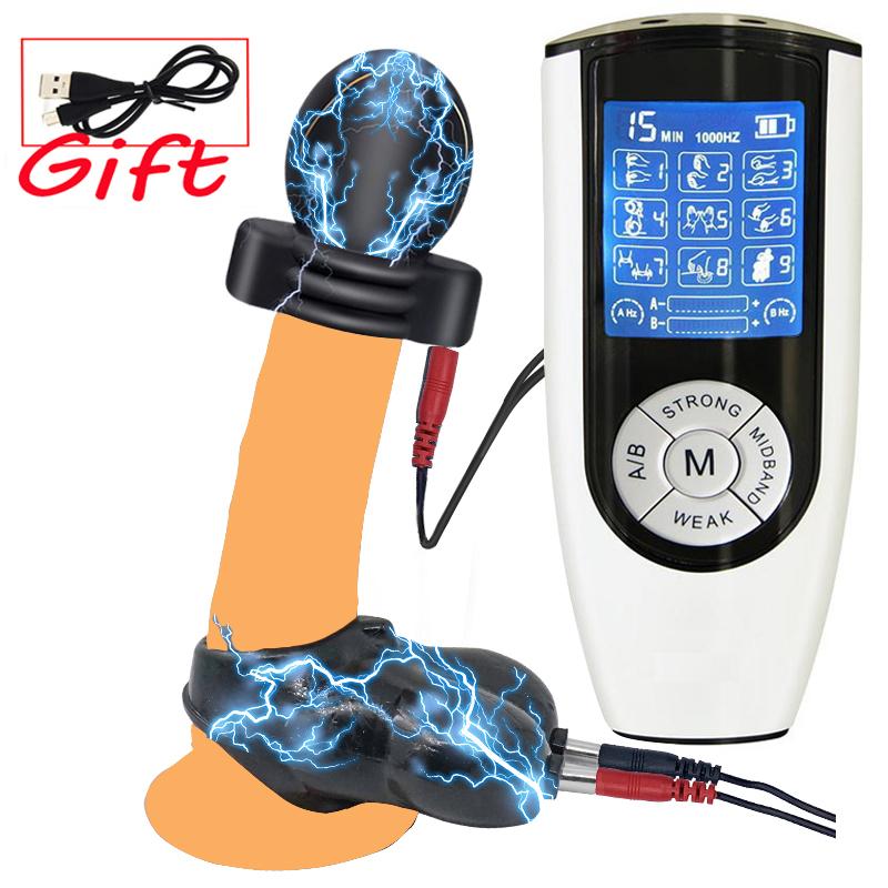Electric Shock Scrotum Bondage Sleeves,SM Male Glans Electro Stimulator Massage Cup,Electro Sex Chastity Cage Cock Ring  Toy