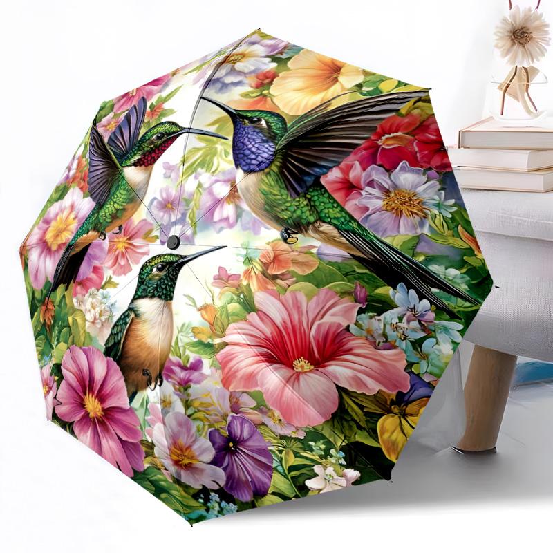 Hummingbirds Automatic Umbrella Folding Umbrella with 8 Ribs Weight for Outdoor Daily Use Elegant Women's Umbrella