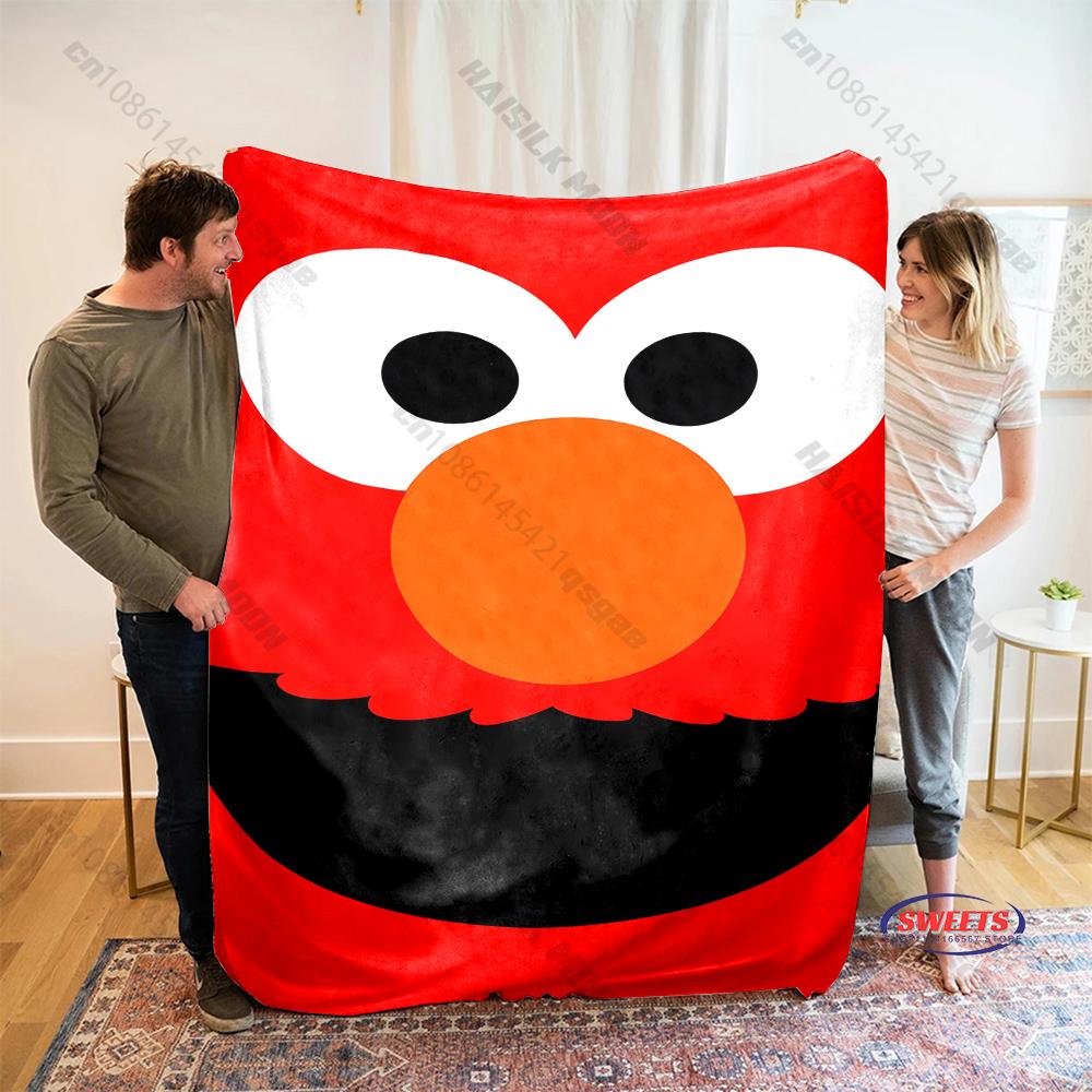 6 Sizes S-Sesame S-Street Pattern Printed Blanket, Cozy Warm Blanket for Sofa, Bed, Camping, Holiday Gift for Family and Friends