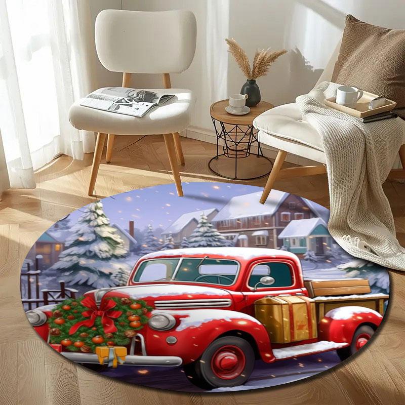 Boho Red Vintage Truck Christmas Wreath Snow Cozy Rug, Classic Red Artistic Flair, Nice Choice for Bedroom Floor and Closet Area with Cool