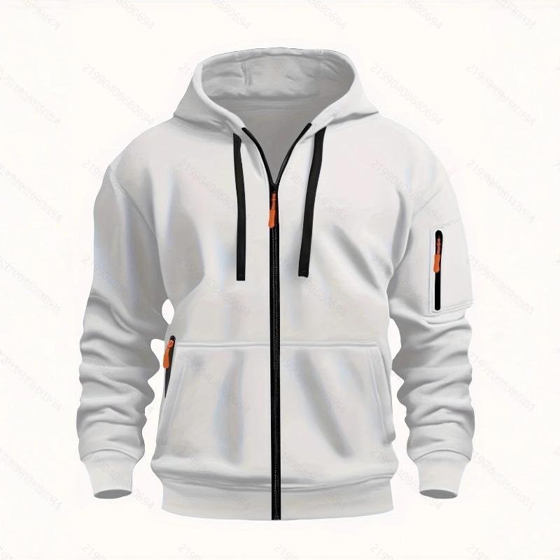 

Men s Autumn Winter Zip Up Hoodie Contrast Drawstring Orange Zipper Pocket Sweatshirt S білий