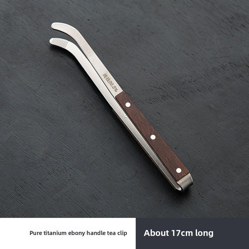 

1PC Pure titanium tea tongs, heat-resistant household ebony Gongfu tea set accessories cup tongs