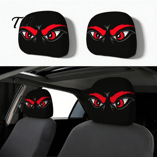 Novelty Auto Decorations 2Pcs Spooky Car Headrest Covers, Cartoon Evil Face Seat Breathable Interior Protectors, Elastic Protectors for