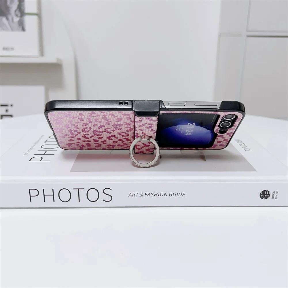 Personalized Sexy Leopard Print Leather Case For Samsung Galaxy Z Flip 7 6 5 4 3 Anti-Drop Ring Holder Bracket Flip Phone Cover