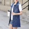 Women's Long Denim Vest - Oversized Sleeveless Single Breasted Tank Top Ripped Fashion Pockets Outwear Long Vintage Jackets