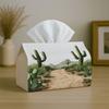 1pc Southwestern Desert Cactus Tissue Box-Rustic Green Landscape,Durable Napkin Organizer for Car,Kitchen,Dining,Home Decor-Decorative Tabletop Party