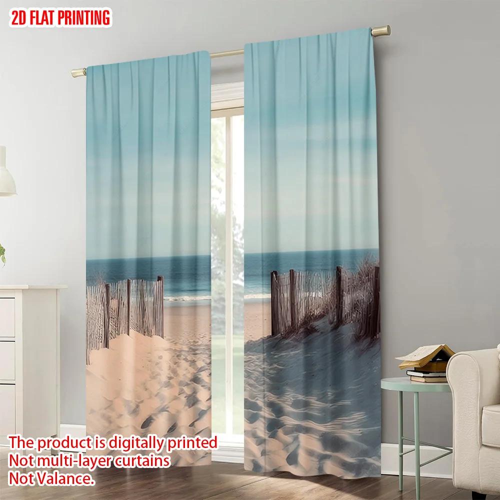 2pcs   Plane Printing Curtains Digital Printed Beach Versatile Durable Polyester (without Rod) Versatile All Use for Bedroom