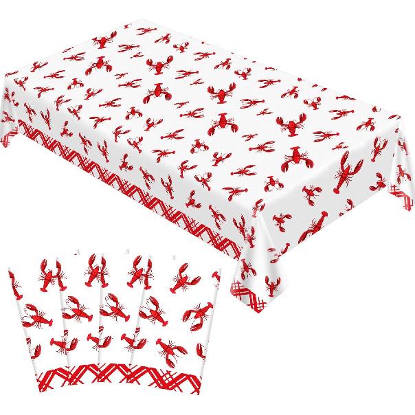 4Pcs Crawfish Tablecloth Birthday Party White and Red Crawfish Table Covers 51 x 86 Rectangle Lobster Table Cloth for Birthday Party Baby Shower