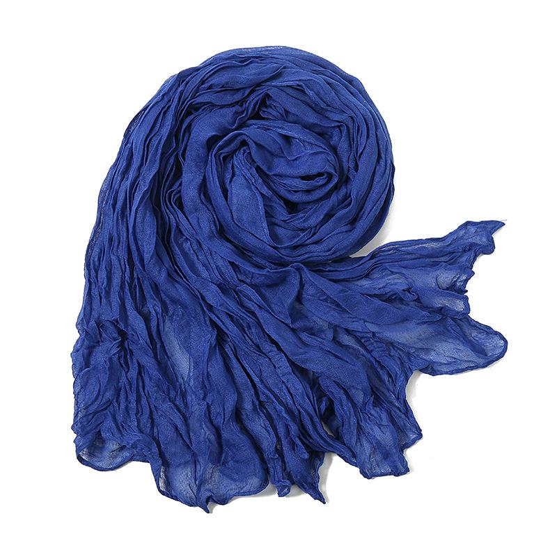 Solid Color Crinkle Cotton Linen Scarf New Warm Silk Pleated Green Retro Thin Long Strip Shawl Men And Women'S