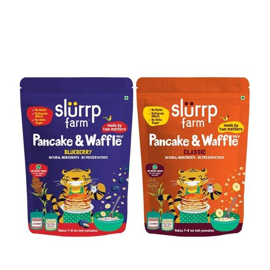 Slurrp Farm No Maida Pancake Mix| Blueberry and Classic Combo- 150g X 2 & Slurrp Farm No Maida Pancake Trial Pack Combo, 50g X 4