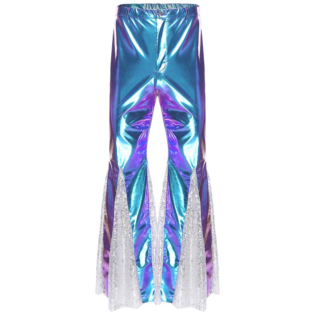 S-3XL Men's 70s Disco Pants Shiny Metallic Sequins, Hippie Vintage Bell Bottoms Flared Pants for Dance Party & Nightclub