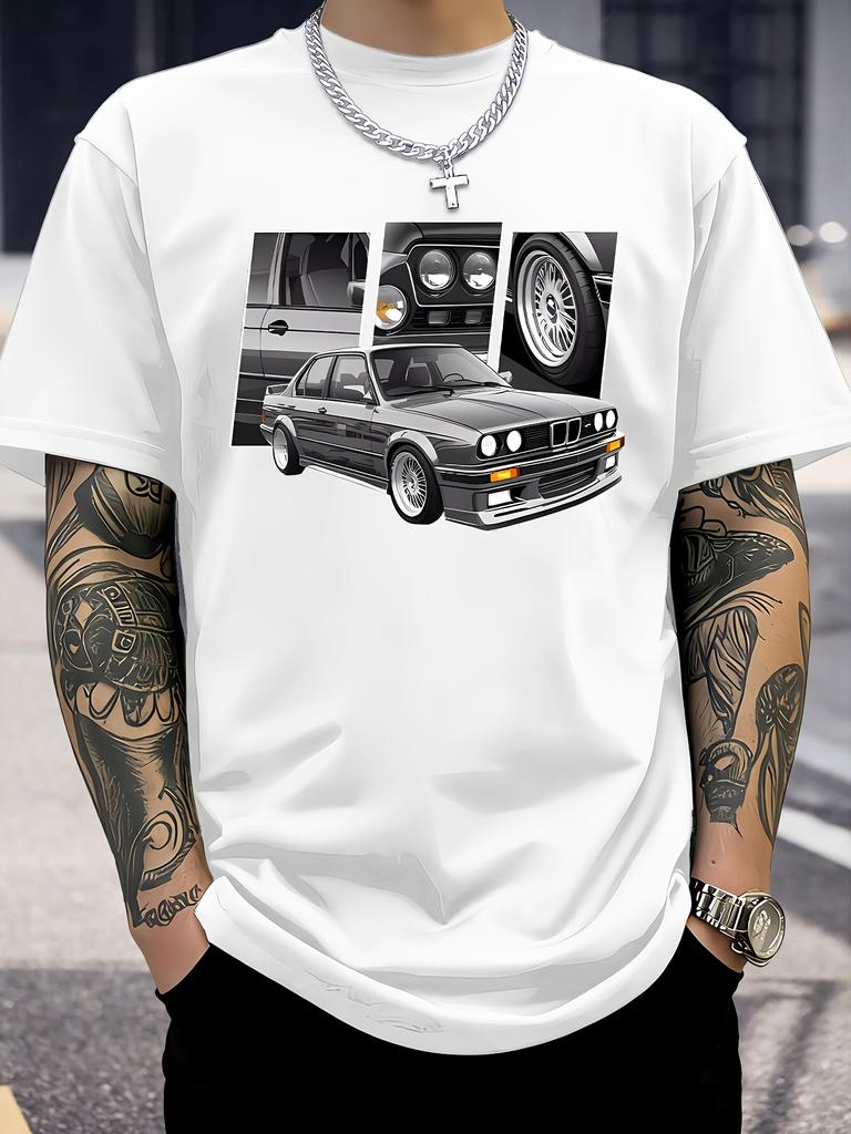 Summer 100 Pure Cotton Unisexs Fashionable Casual Classic Car Pattern Printed Loose Round Neck Short Sleeved Tshirt Top