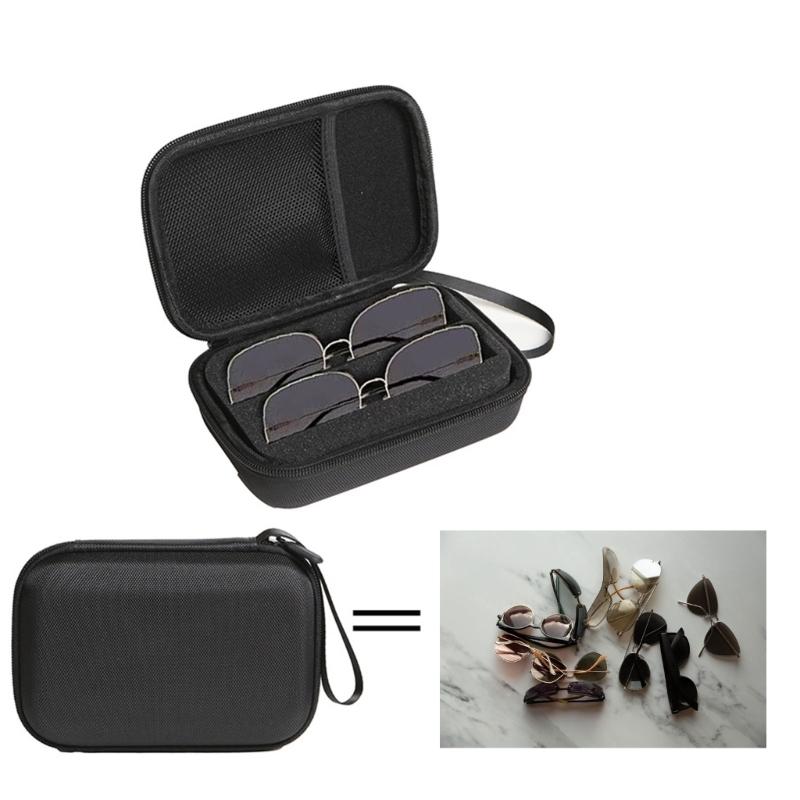 Eyeglasses Travel Carrying Case Scratchproof 2 Slot Sunglass Bag with Straps Shock Resistant Glasses Zippered Organizers