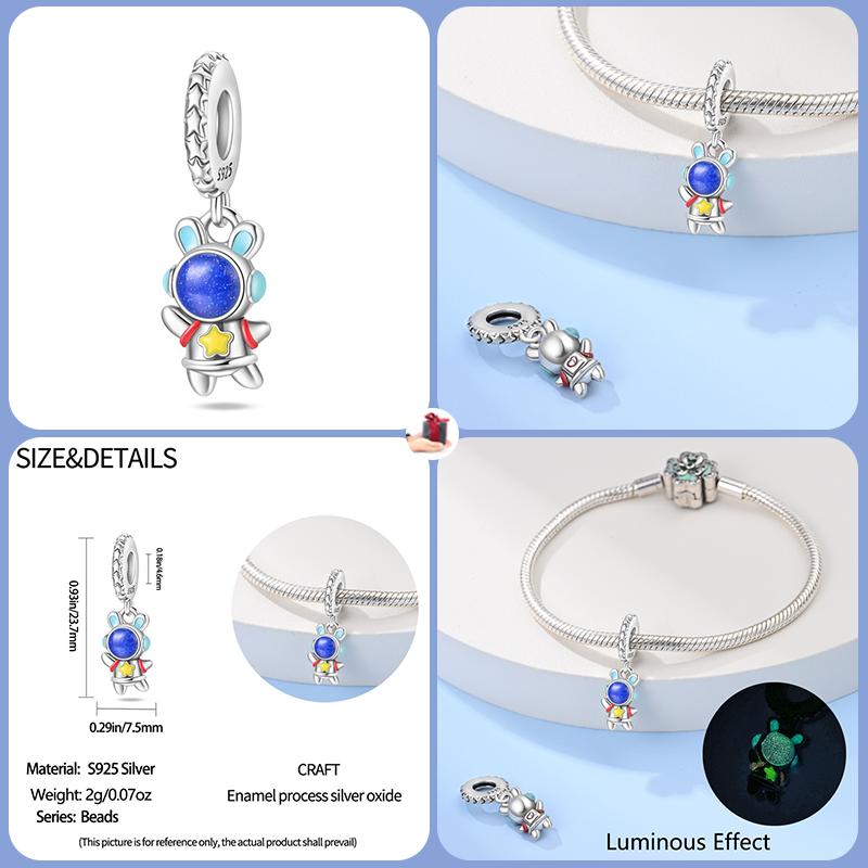 New Copper Fashion Glowing Space Astronaut Spaceship Charms Beads Fit Brand Original Bracelet Diy Jewelry Gift