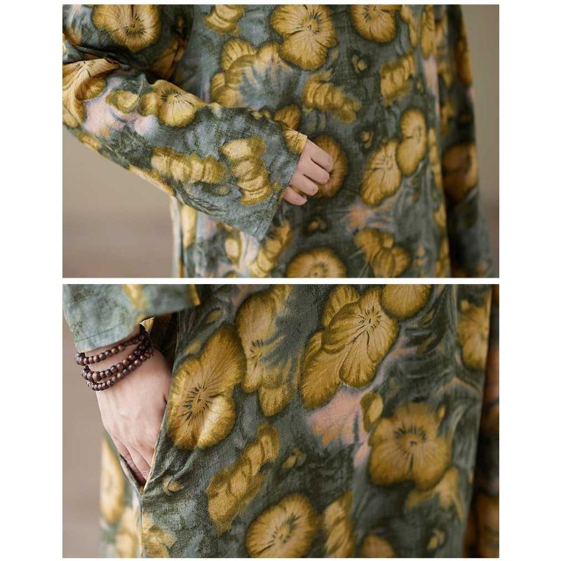 Loose Printed Round Neck Long Sleeve Dress Women's Long Dresses