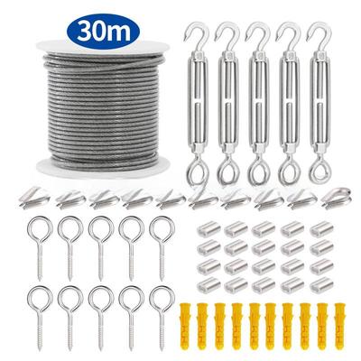 Stainless Steel PVC Coated Wire Rope Light Hanging Kit with Carabiner Hooks