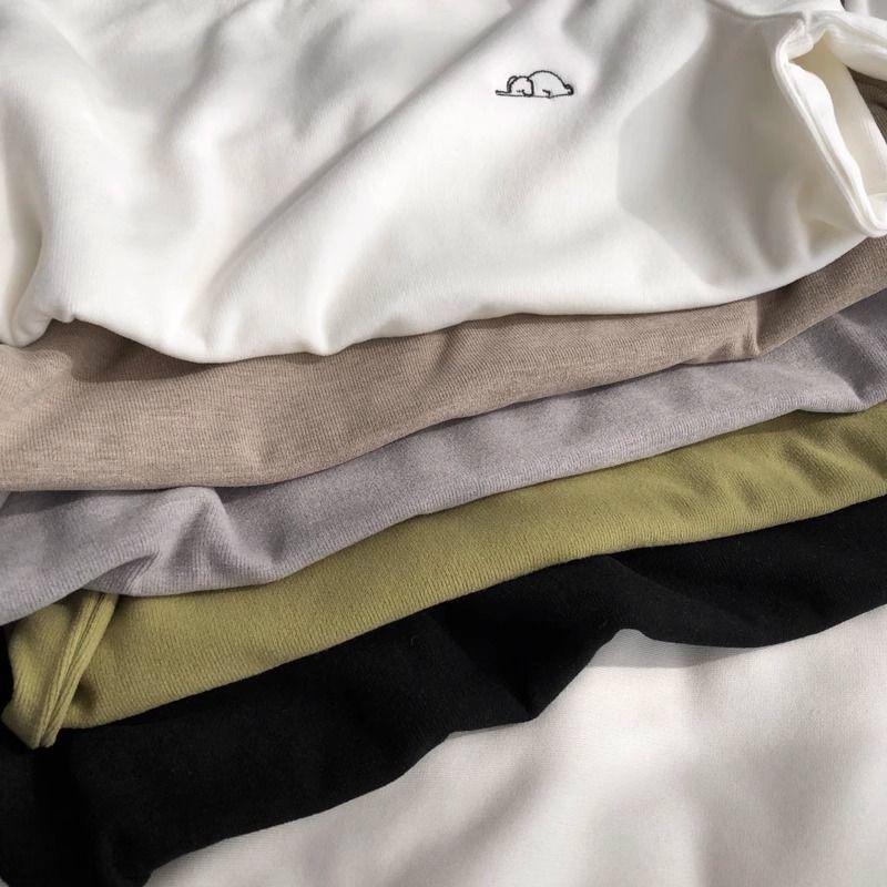 Dámský sametový top s dlouhým rukávem s výšivkou slona - Kulatý výstřih, Volný střih