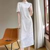 Women's Summer Stand Collar Cheongsam: Slim, Versatile, Retro Satin Long Dress