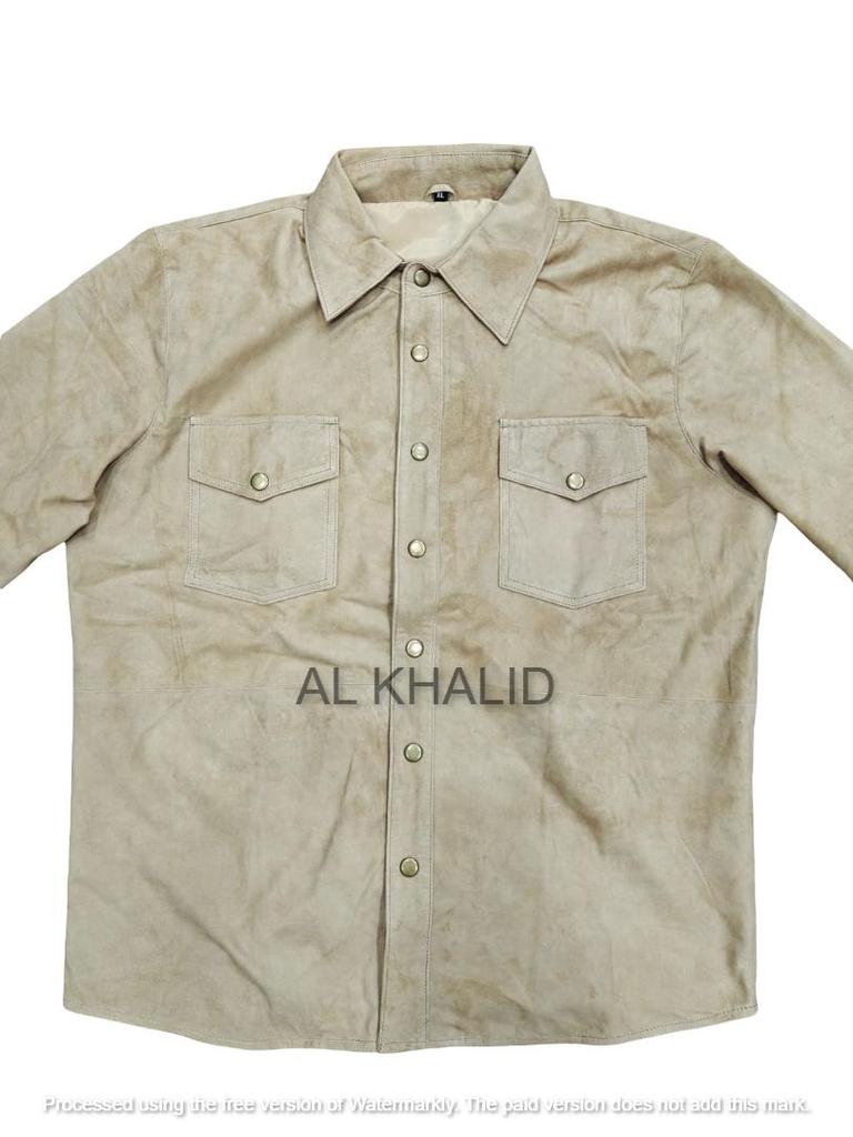 Men's Beige Genuine Soft Suede Leather Shirt Handmade New Casual Fashionable