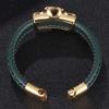 Trendy Men Bracelet Green Leather Owl Stainless Steel Simple Bracelets Punk Cuff Man Jewelry Gifts