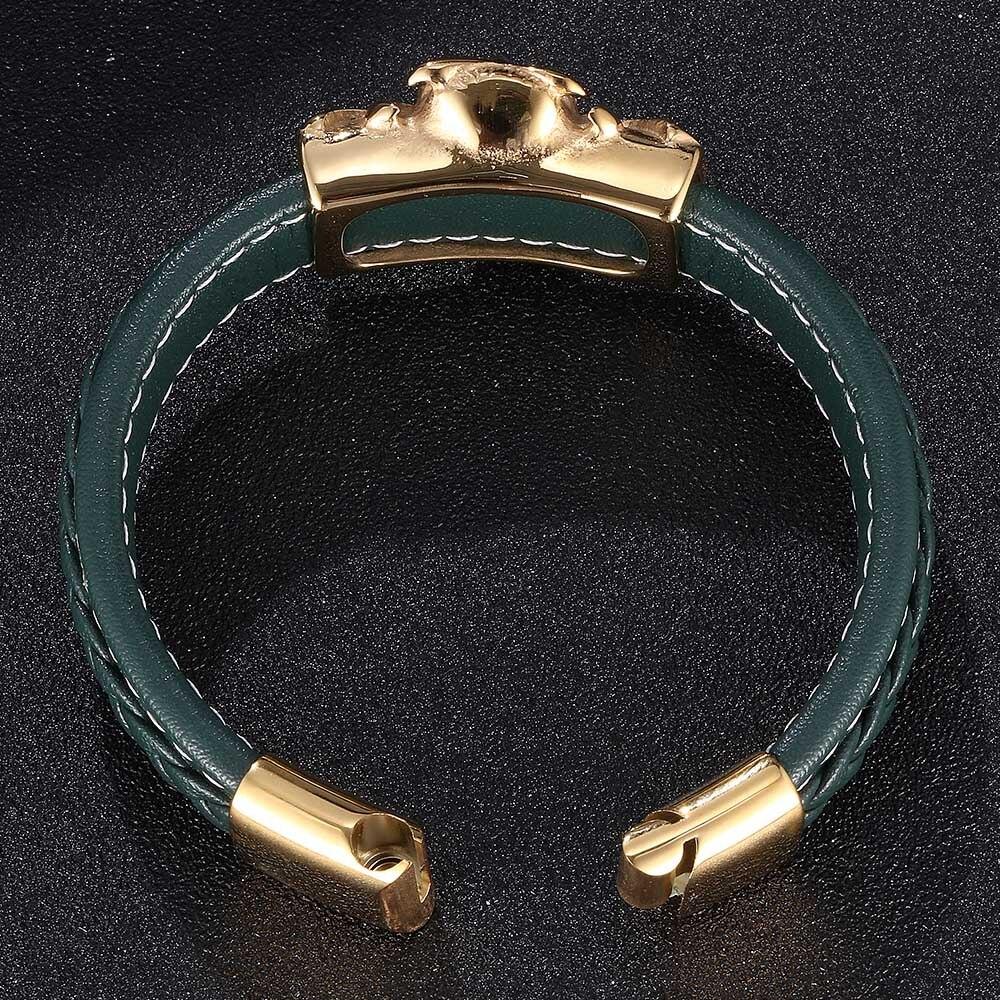 Trendy Men Bracelet Green Leather Owl Stainless Steel Simple Bracelets Punk Cuff Man Jewelry Gifts