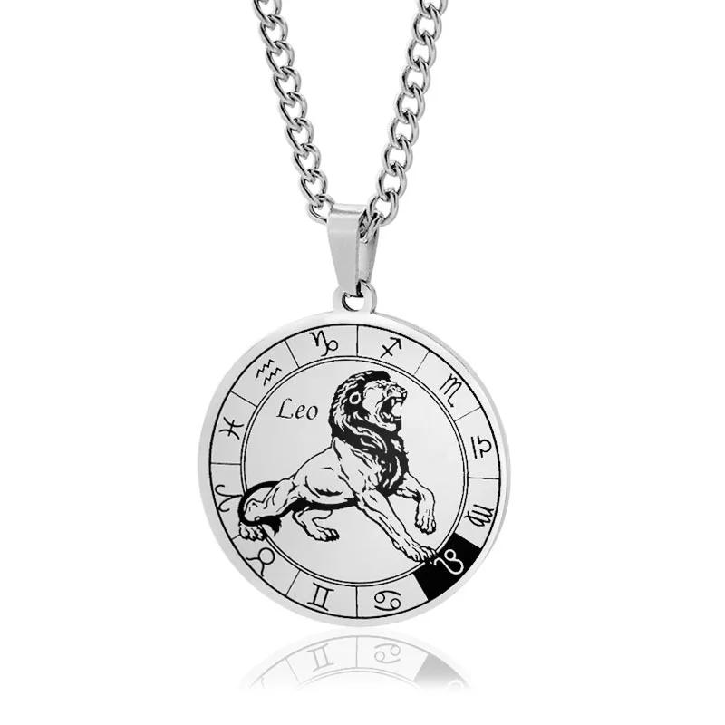 12 Zodiac Sign Necklace for Women Men Stainless Steel Constellation Pendant Chain Choker Lovers Birthday Jewelry Gift
