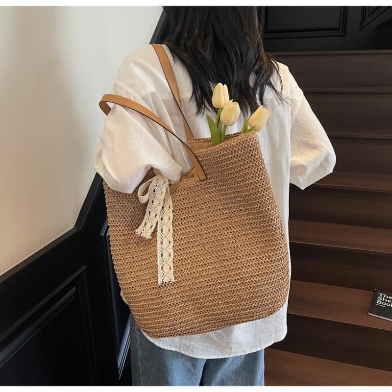 Straw bag summer vacation wind bag women's large capacity woven handbag fashion commuter shoulder tote bag
