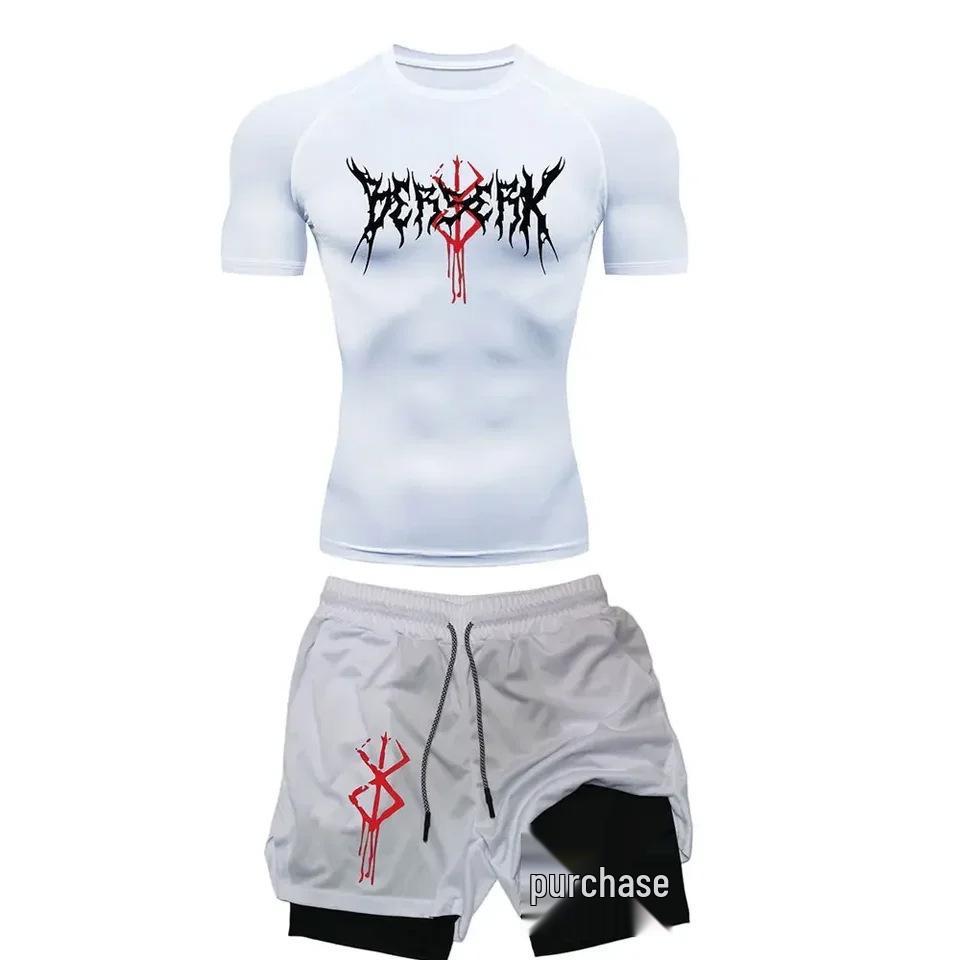 Trendiges Sport-Fitness-Zweiteiler-Set: Kurzarm-T-Shirt und Freizeit-Shorts 3XL white