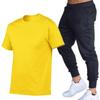 Herren Sommer Freizeit Shorts & Skinny Hosen Set - Baumwolle Rundhals T-Shirt & Lange Hosen