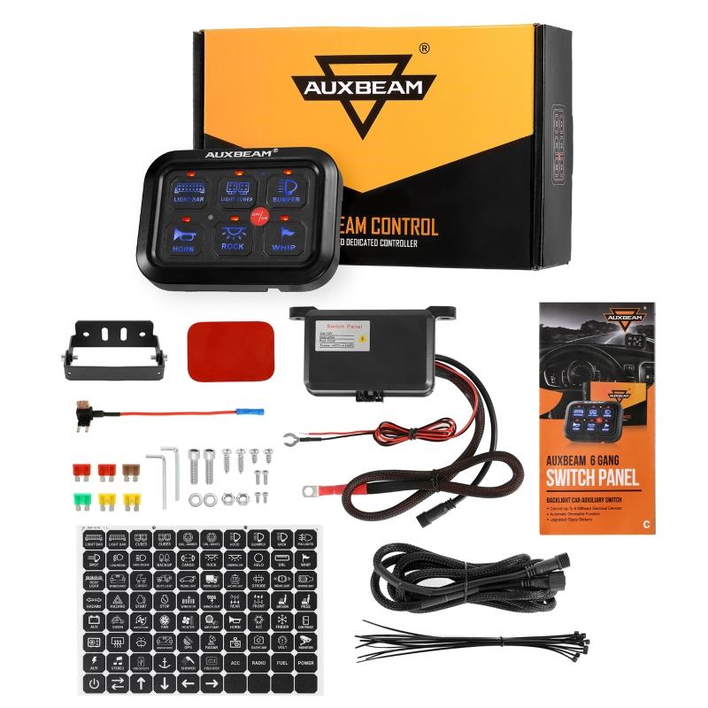 

AUXBEAM BC60 6 Gang Switch Panel Kit Automatic Dimmable Blue Backlight On-Off Controller Pod Universal for Truck UTV SUV