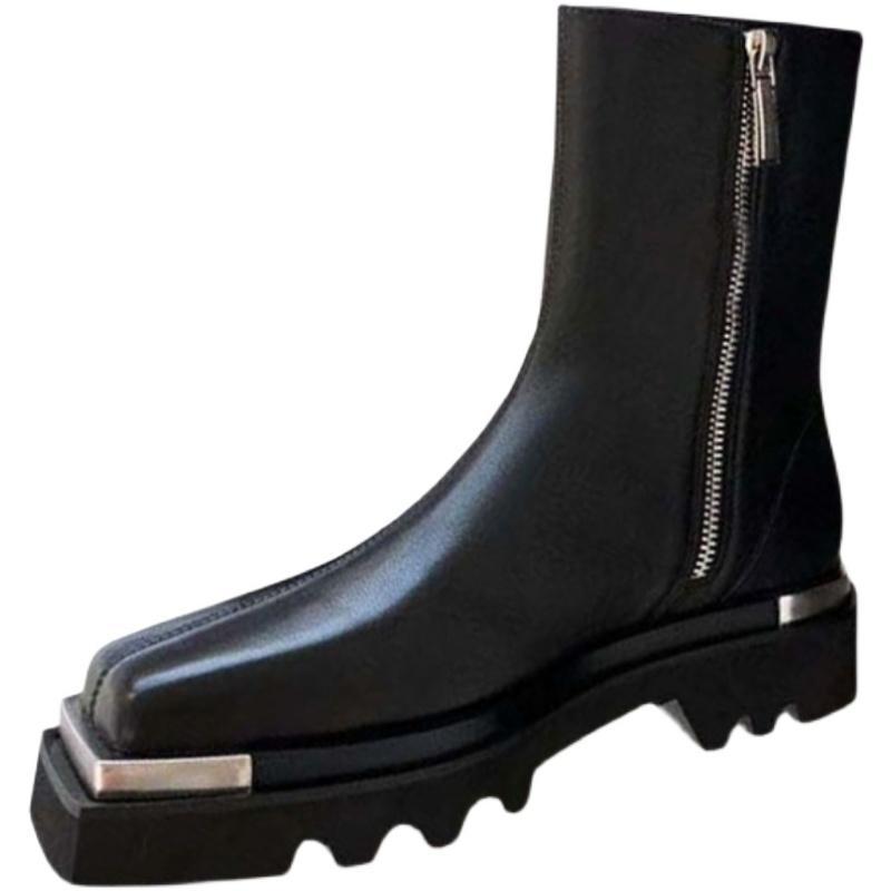 Ankle Boots for Women  Spring Motorcycle Boots Thick Heel Platform Shoes Woman Slip on Toe Fashion short Boots