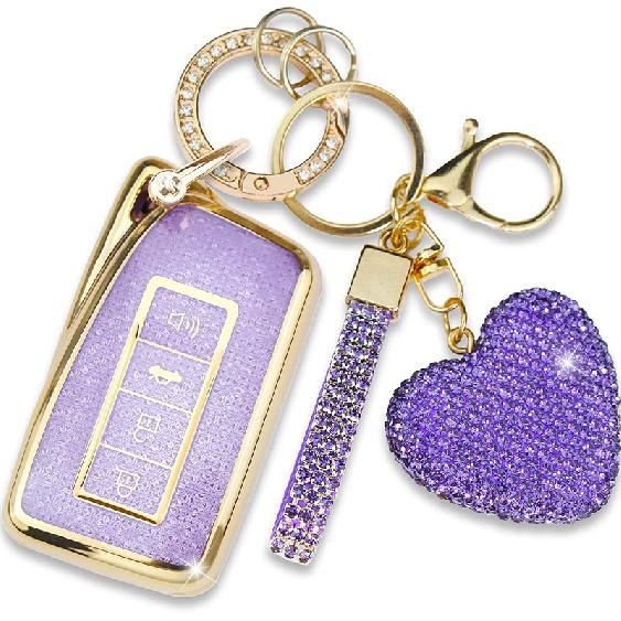 Key Fob Cover With Diamond Keychain For Lexus Car Key Shell Compatible With Lexus RX ES GS LS NX RS GX LX RC LC Smart Remote Key Protector For Women