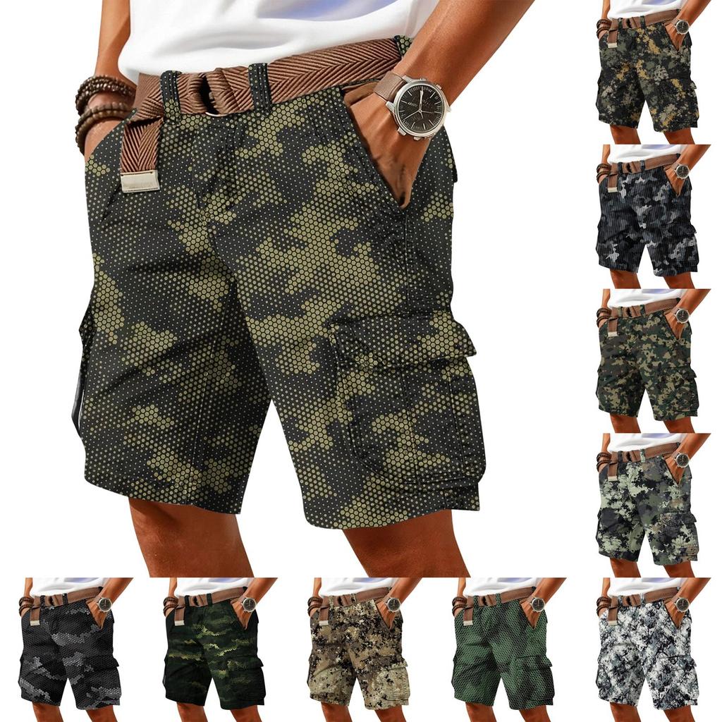 Men's casual trend camouflage print shorts - Men's multi-pocket workwear sports shorts