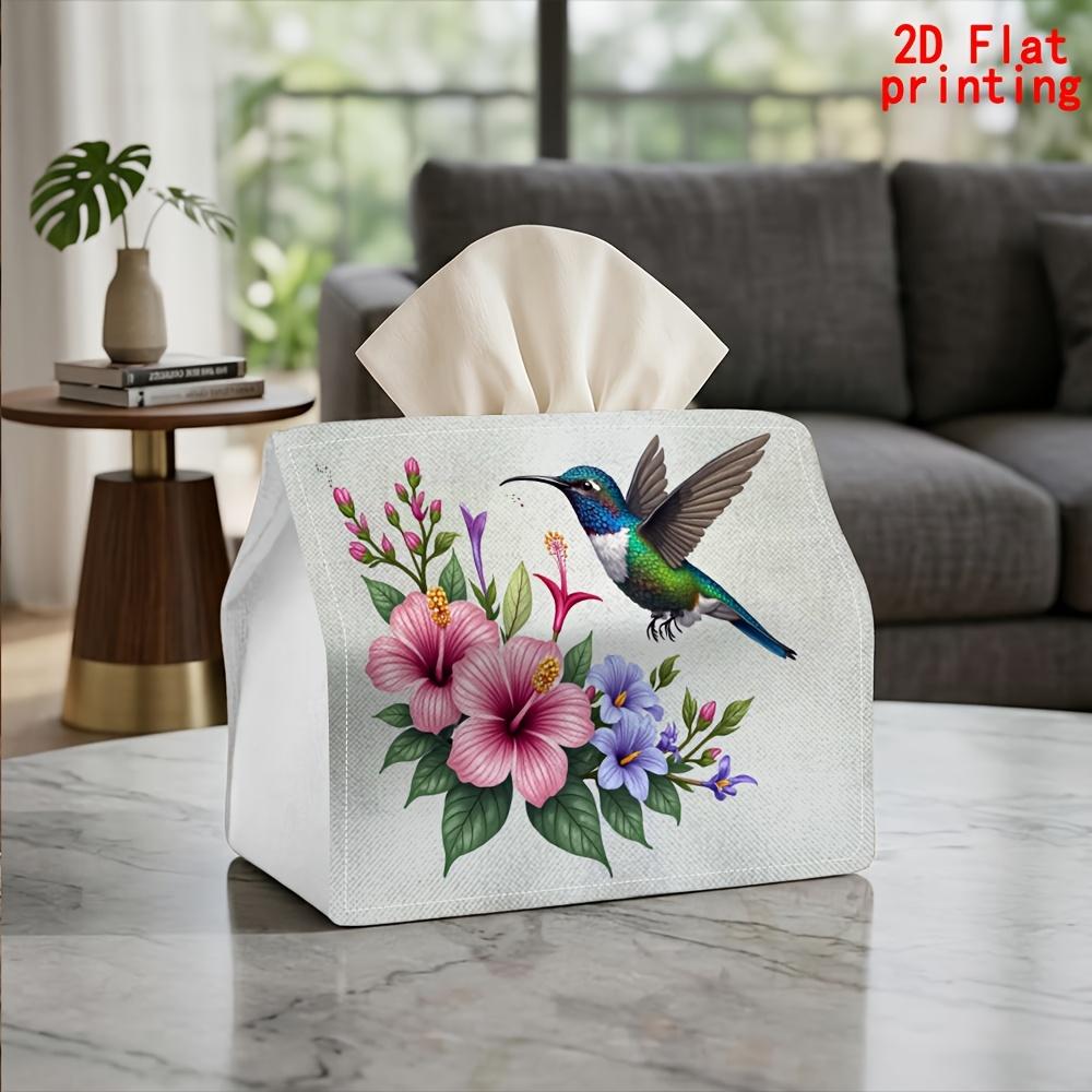 2D Flat 1pc, Tissue Box. Hummingbird Floral Pattern Napkin Dispenser, Reusable, Daily Desktop Tissue Organizer, Suitable for Kitchen Living Room Bedro