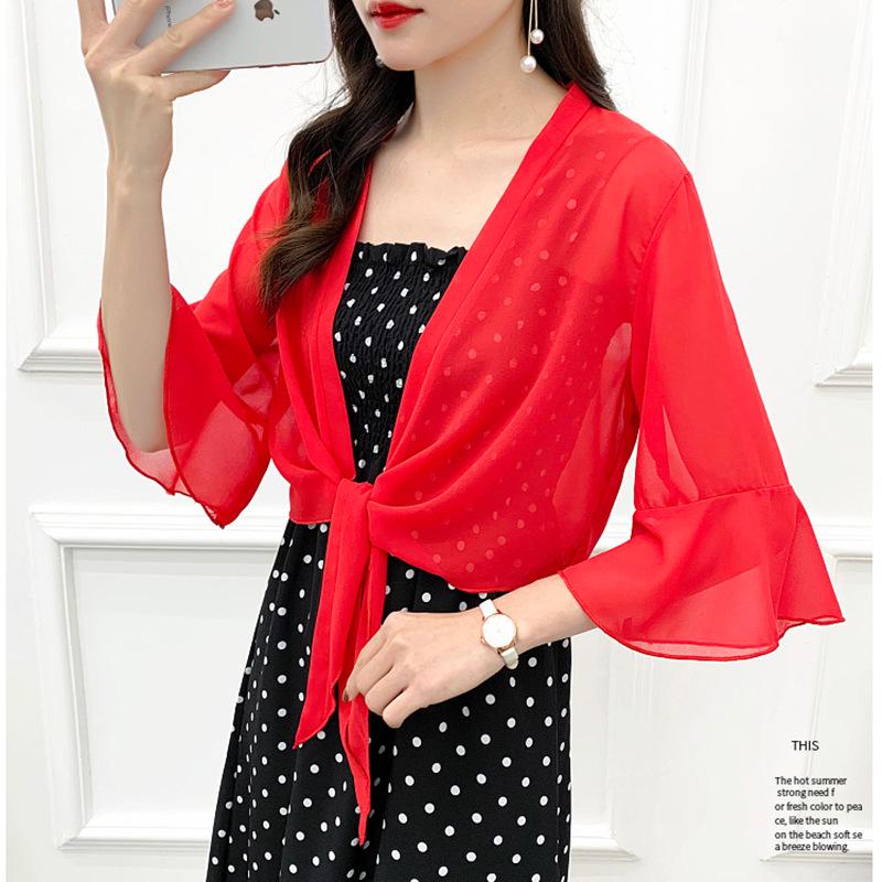 Summer Women's Versatile Chiffon Skirt and Shawl Set with Plus Size Short Sunscreen Cardigan