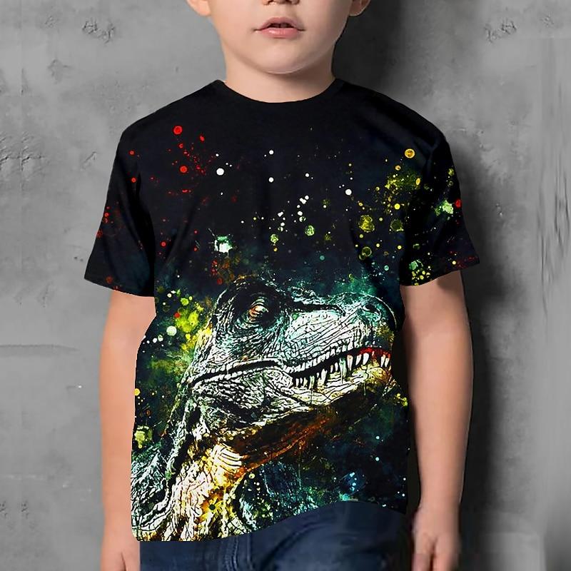 Kids Boys' T Shirt Short Sleeve Dinosaur Graphic Animal Black Children Tops Summer Active Cool Cute School Daily