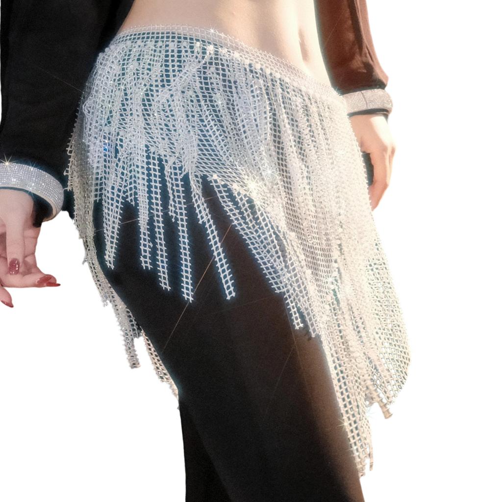 Rhinestones Belly Dance Coverup Wrap Belly Dance Hip Scarf Long Tassels Dance Waist Chain for Halloween Dacning Parties