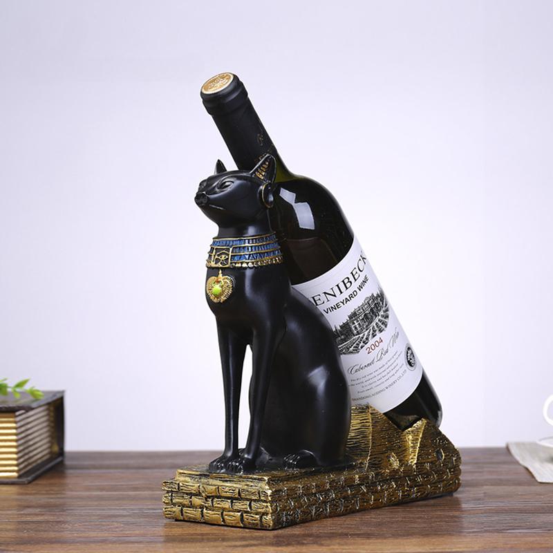 Resin Egypt Art Wine Rack Holders Anubis Bestet Figurine Animal Holder Interior Tabletop Office Kitchen Living Room Home Decor