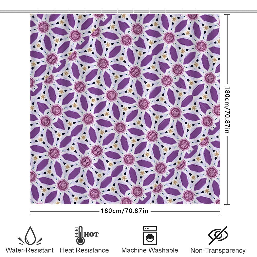 Purple White Geometric Print Shower Curtain For Bathroom Decor Fabric Durable Liner (180 X 240Cm)