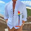 Männer Hemd Papagei Druck Stehkragen Langarm Einreiher Mittlere Länge Täglich Tragen Lässige Weiche Atmungsaktive Männer Herbst Top männlichen Kleidung