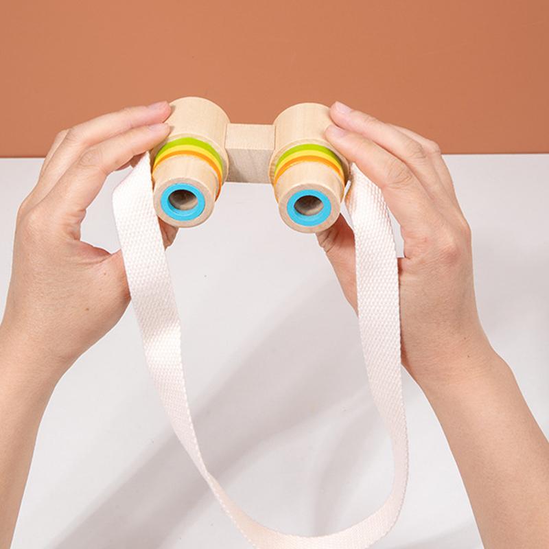 Kids Wooden Binoculars Low Chromatic Aberration Optical Glass Lens Wooden Binoculars for Children Stargazing Toy