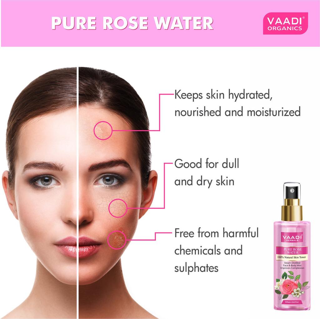 Vaadi Herbals Natural Rose Water Facial Mist 250 Ml X Pack Of 2 Hydrating Skin Toner Refreshing Floral Face Spray