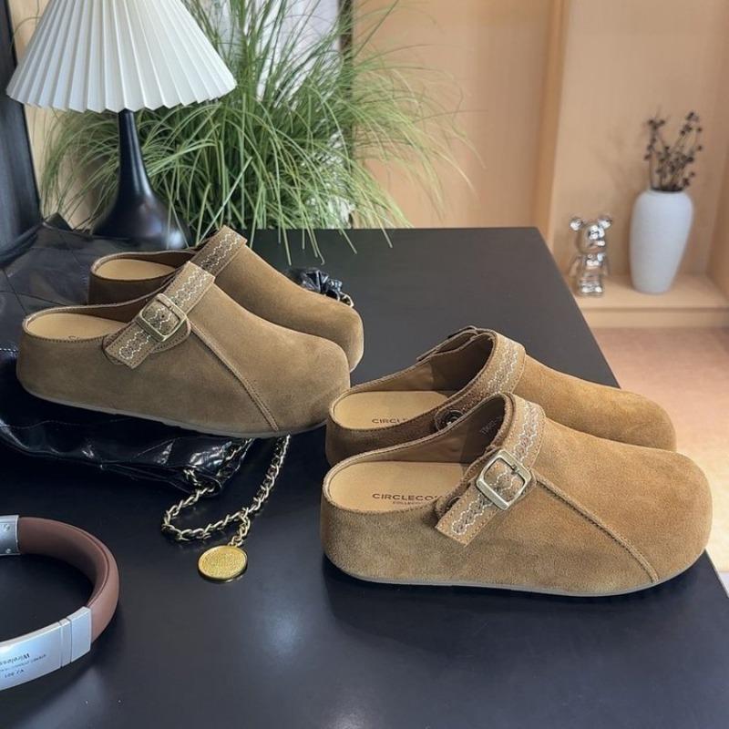 Thick bottom inner height increase two wear bag head half slippers women wear new autumn retro Boken slippers