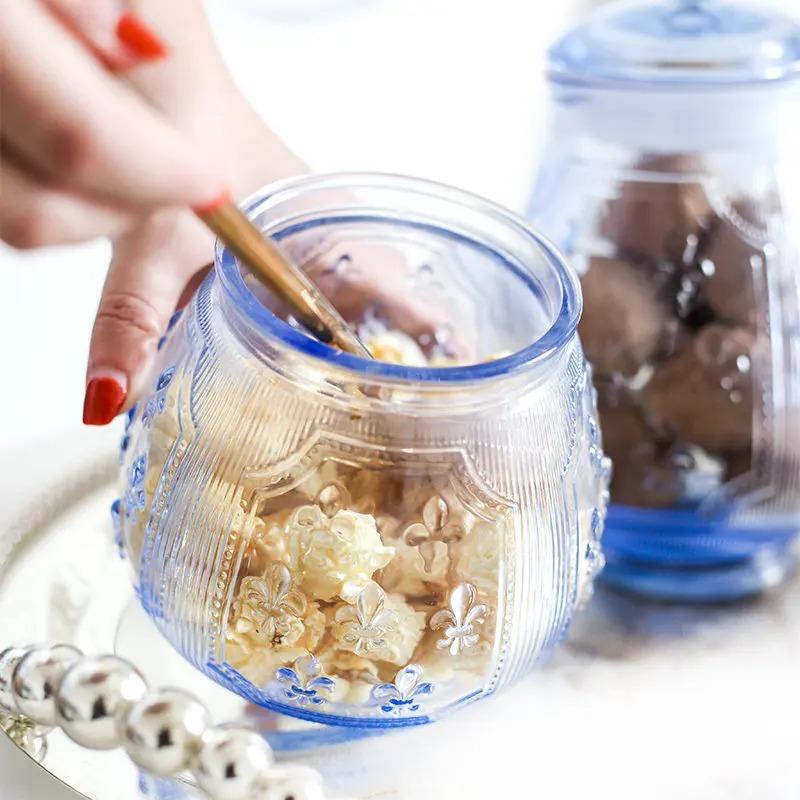 Relief Pattern Glass Storage Jar Tea Coffee Tins Bottle Home Kitchen Retro Snack Candy Jar Storage Container Kitchen Accessories