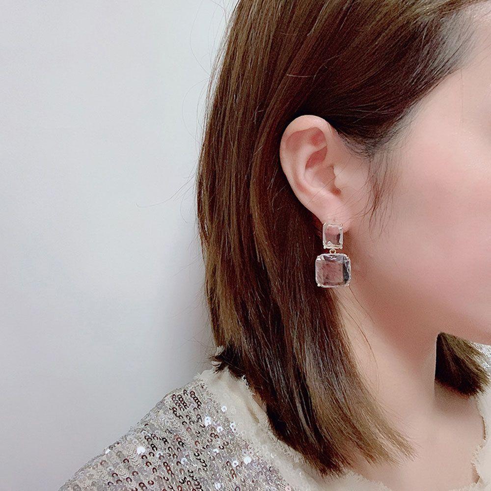 Luxury Transparent Glass Geometric Gift Party Drop Earrings Ear Studs Jewelry Fashion Accessories