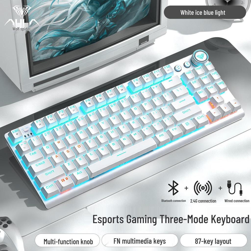 AULA F3009 Wireless Three-Mode 87-Key Mechanical Keyboard for Esports, Gaming, and Office Use