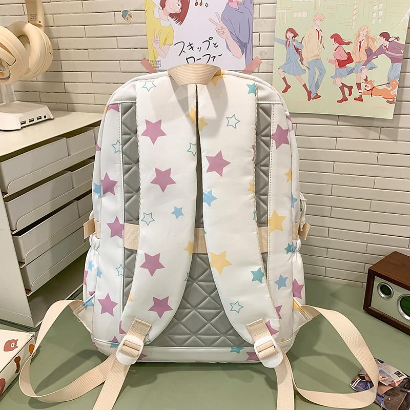 Stars Dot Print Girls Backpack Student Large Capacity Schoolbag