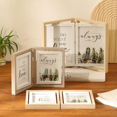 Dubbele Fotolijst Verticaal Draaibaar Bi-fold Fotolijst met Plexiglas Rustieke Tafeldecoratie Fotolijst voor Thuis Kantoor