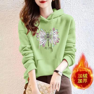 Bluza z kapturem Damska Nowa Koreańska Luźna Jesień Zima Casual Na co dzień Pasująca do wszystkiego Aksamitna Koszulka Spodnia Top Kurtka