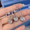 Sugar Cube Sterling Silver Necklace & Zircon Pendant Earring Set for Women - Elegant Japanese & Korean Design